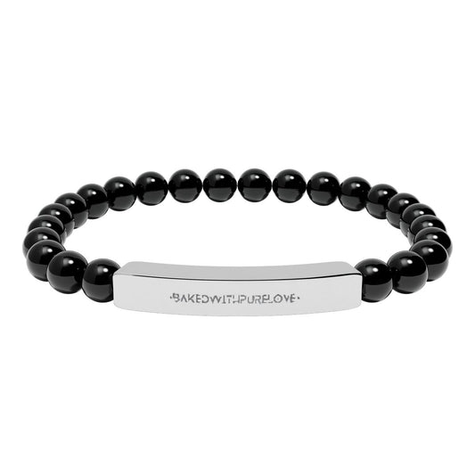 Engraved Natural Stone Bead Bar Bracelet | BWPL