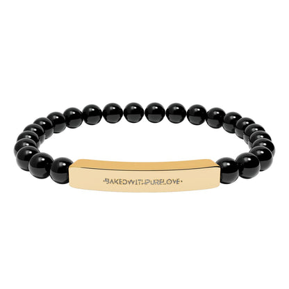 Engraved Natural Stone Bead Bar Bracelet | BWPL