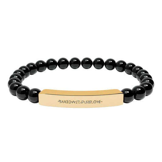 Engraved Natural Stone Bead Bar Bracelet | BWPL