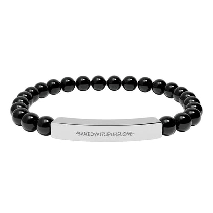 Engraved Natural Stone Bead Bar Bracelet | BWPL